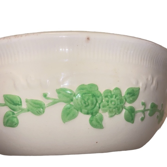 Vintage Oven Serve Made in the USA Ceramic Bowl Casserole Dish Green Floral - Picture 3 of 13